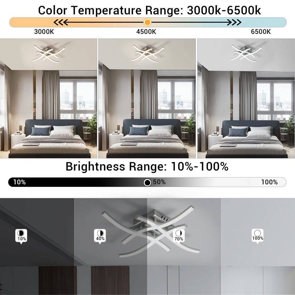 Elegant Curved Design Ceiling Light, Built-in LED Boards, 24W Modern Ceiling Lighting Fixture for Living Rooms, Bedroom, Kitchen