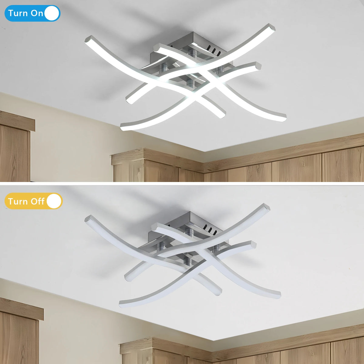 Elegant Curved Design Ceiling Light, Built-in LED Boards, 24W Modern Ceiling Lighting Fixture for Living Rooms, Bedroom, Kitchen