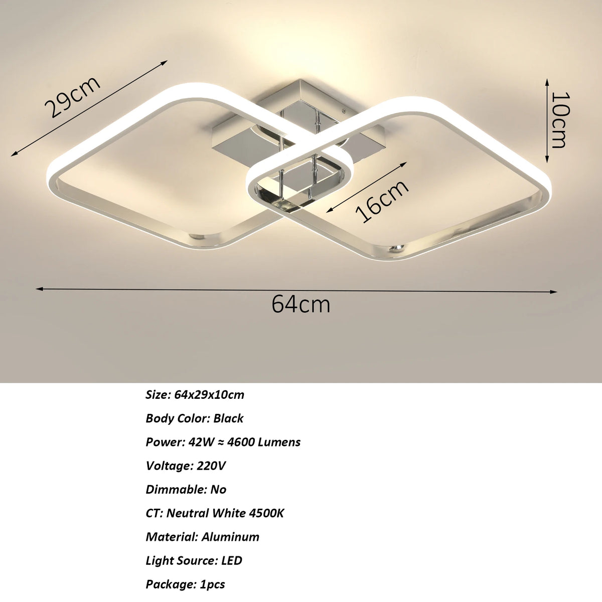 Ceiling Light Modern LED Black Double Ring Ceiling Lamp Natrual Light 4000K Lighting Fixtures for Bedroom Kitchen Living Room St