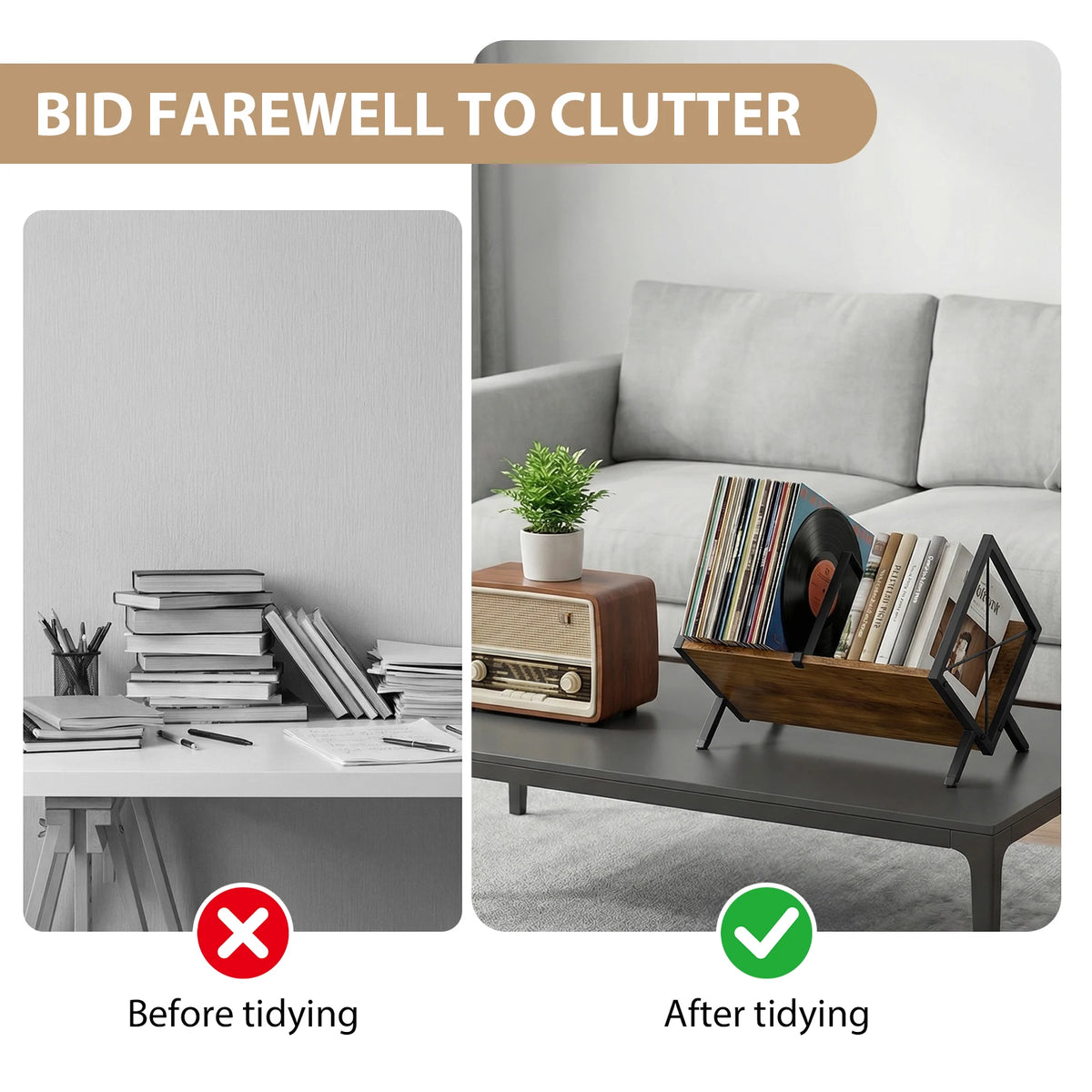 Vinyl Record Storage Holder, Retro Minimal Record Holder For LP Display, 80 LP Record Storage Holder Book Storage Rack Desktop Iron Bookshelf