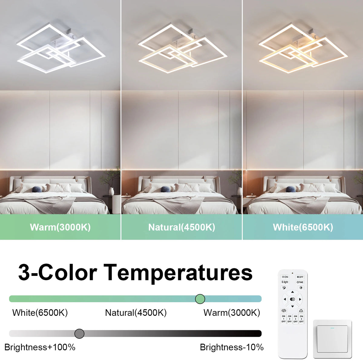 LED Ceiling Light, 40W Modern Square Dimmable Ceiling Lamp with Remote Control for Living Room Dining Room Bedroom