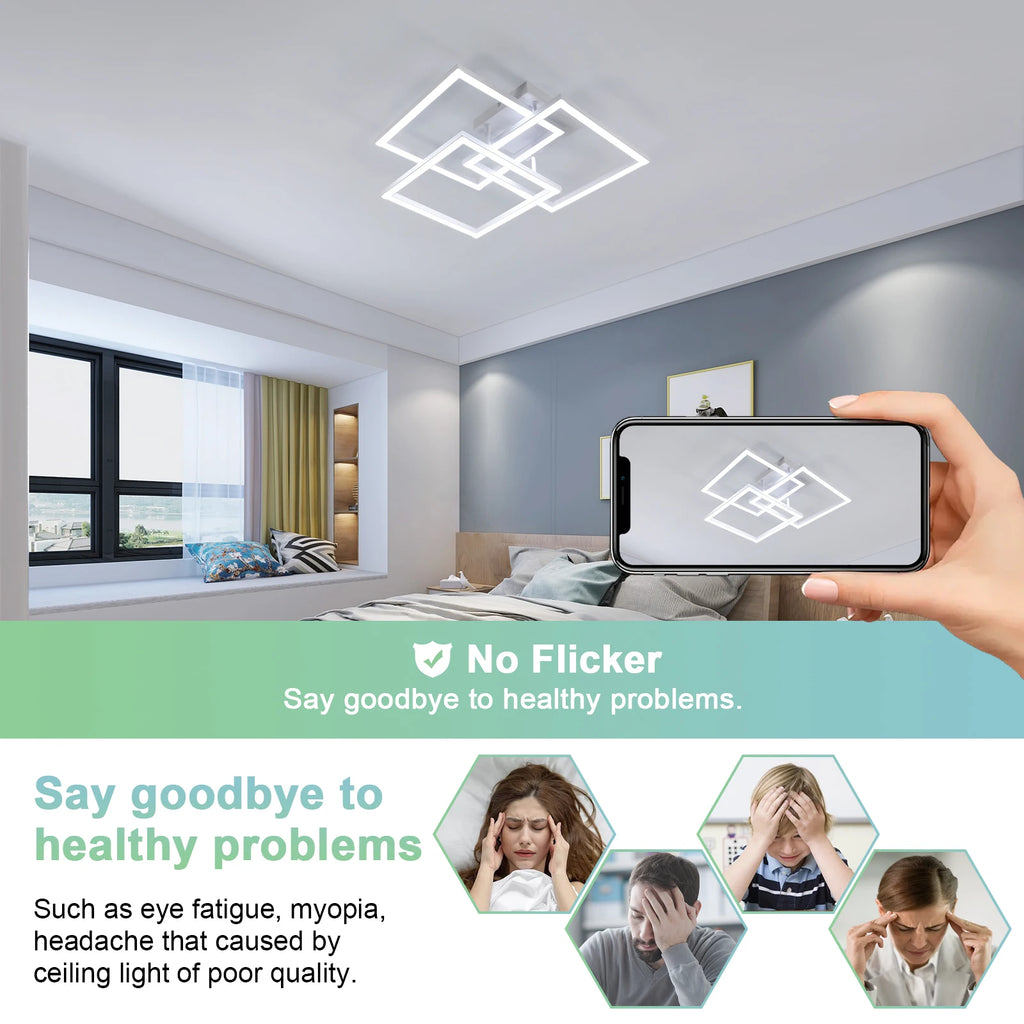 LED Ceiling Light, 40W Modern Square Dimmable Ceiling Lamp with Remote Control for Living Room Dining Room Bedroom
