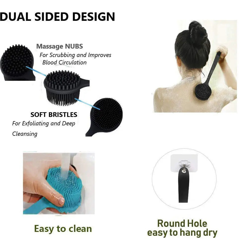 Back Scrubber with Long Handle for Shower, Silicone Body Massage Brush for Bath Use, Soft Bristles Provide Gentle Exfoliation, Ergonomic Grip for Easy Reach, Lightweight and Quick-Drying Design, Suitable for Daily Cleansing a