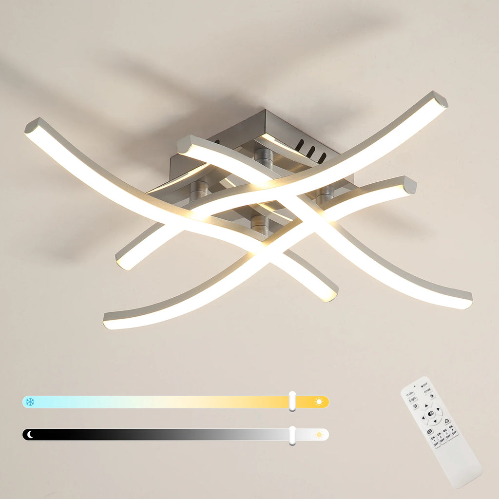 Elegant Curved Design Ceiling Light, Built-in LED Boards, 24W Modern Ceiling Lighting Fixture for Living Rooms, Bedroom, Kitchen