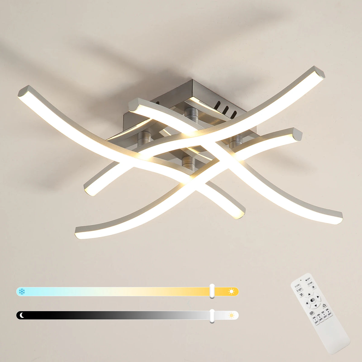 Elegant Curved Design Ceiling Light, Built-in LED Boards, 24W Modern Ceiling Lighting Fixture for Living Rooms, Bedroom, Kitchen