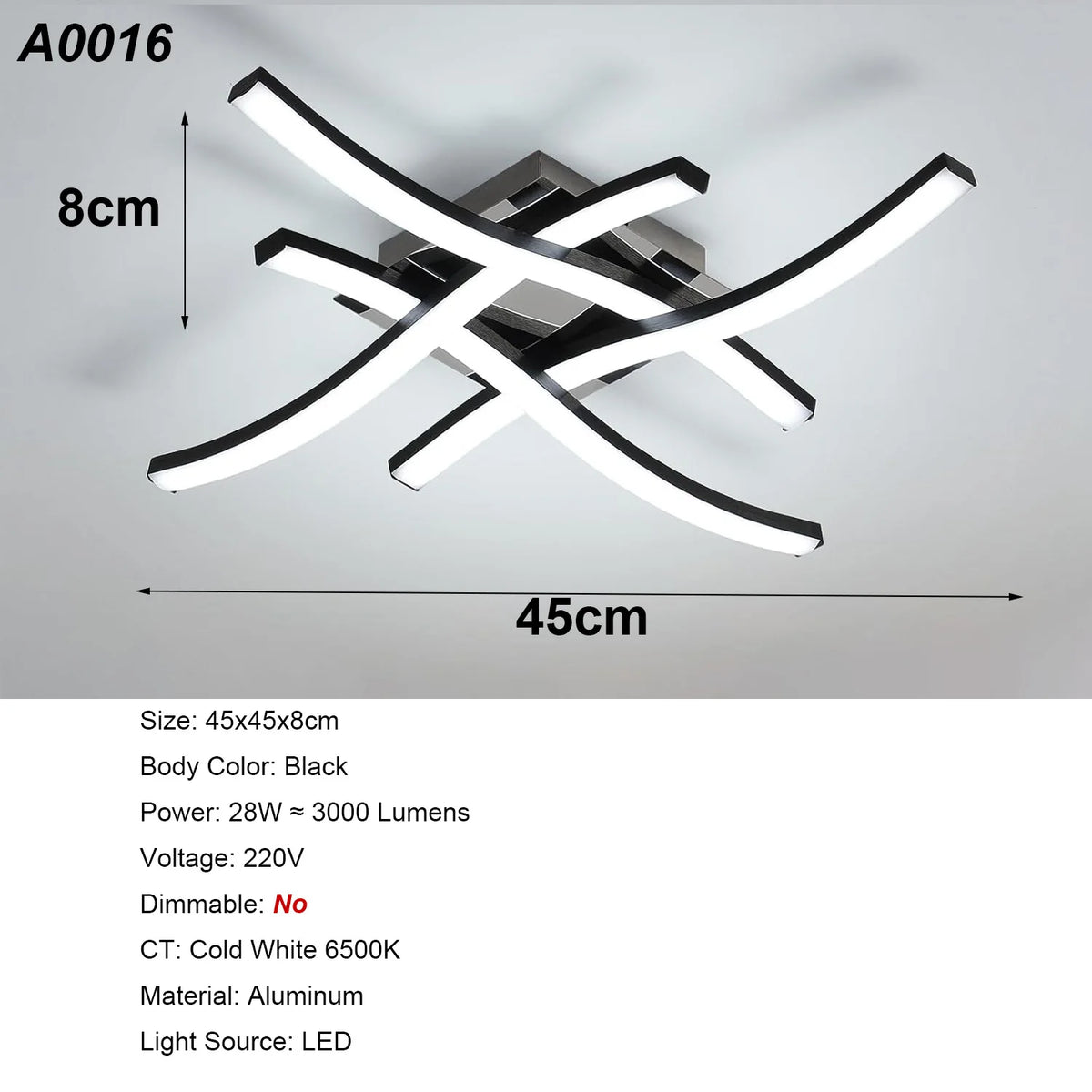 Elegant Curved Design Ceiling Light, Built-in LED Boards, 24W Modern Ceiling Lighting Fixture for Living Rooms, Bedroom, Kitchen