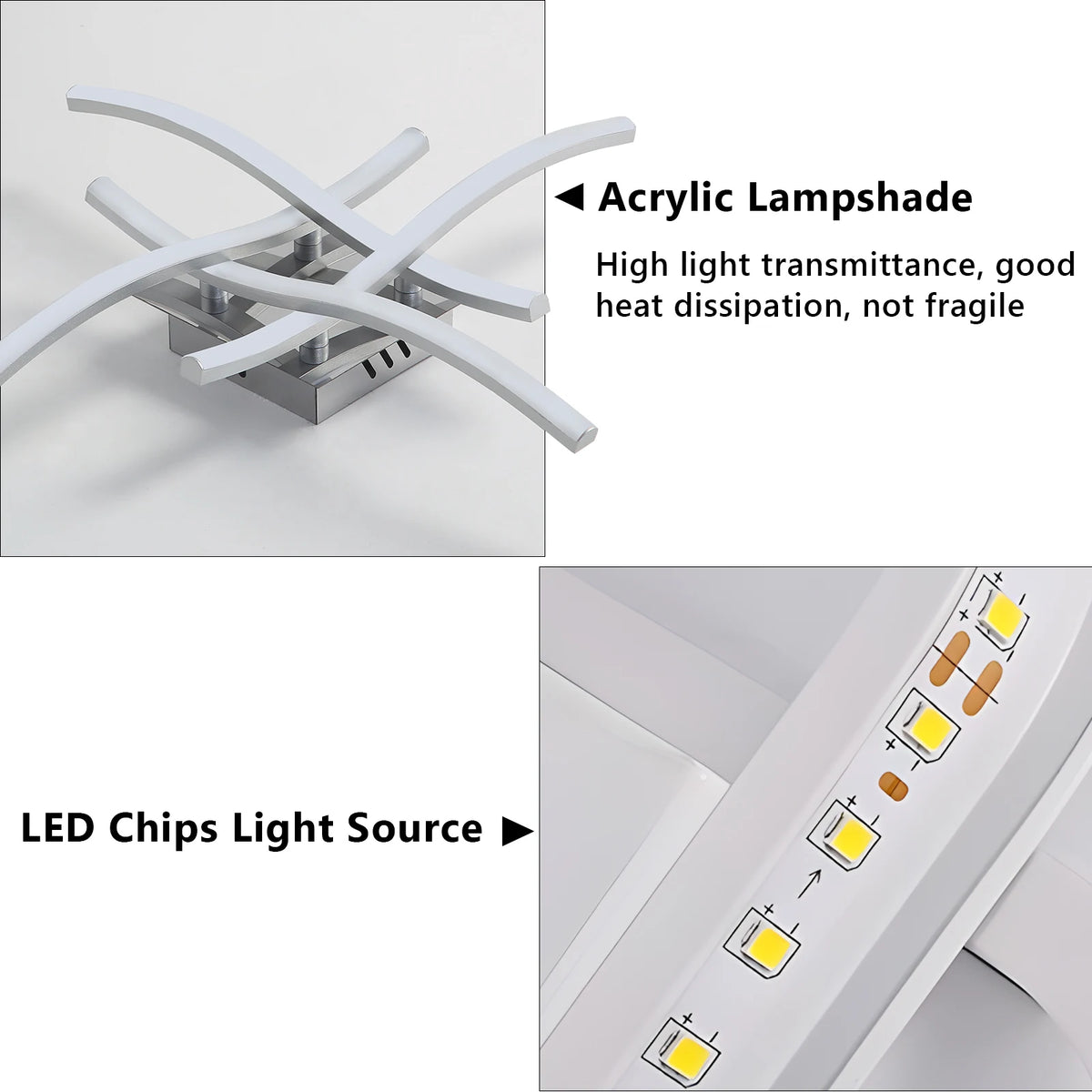 Elegant Curved Design Ceiling Light, Built-in LED Boards, 24W Modern Ceiling Lighting Fixture for Living Rooms, Bedroom, Kitchen