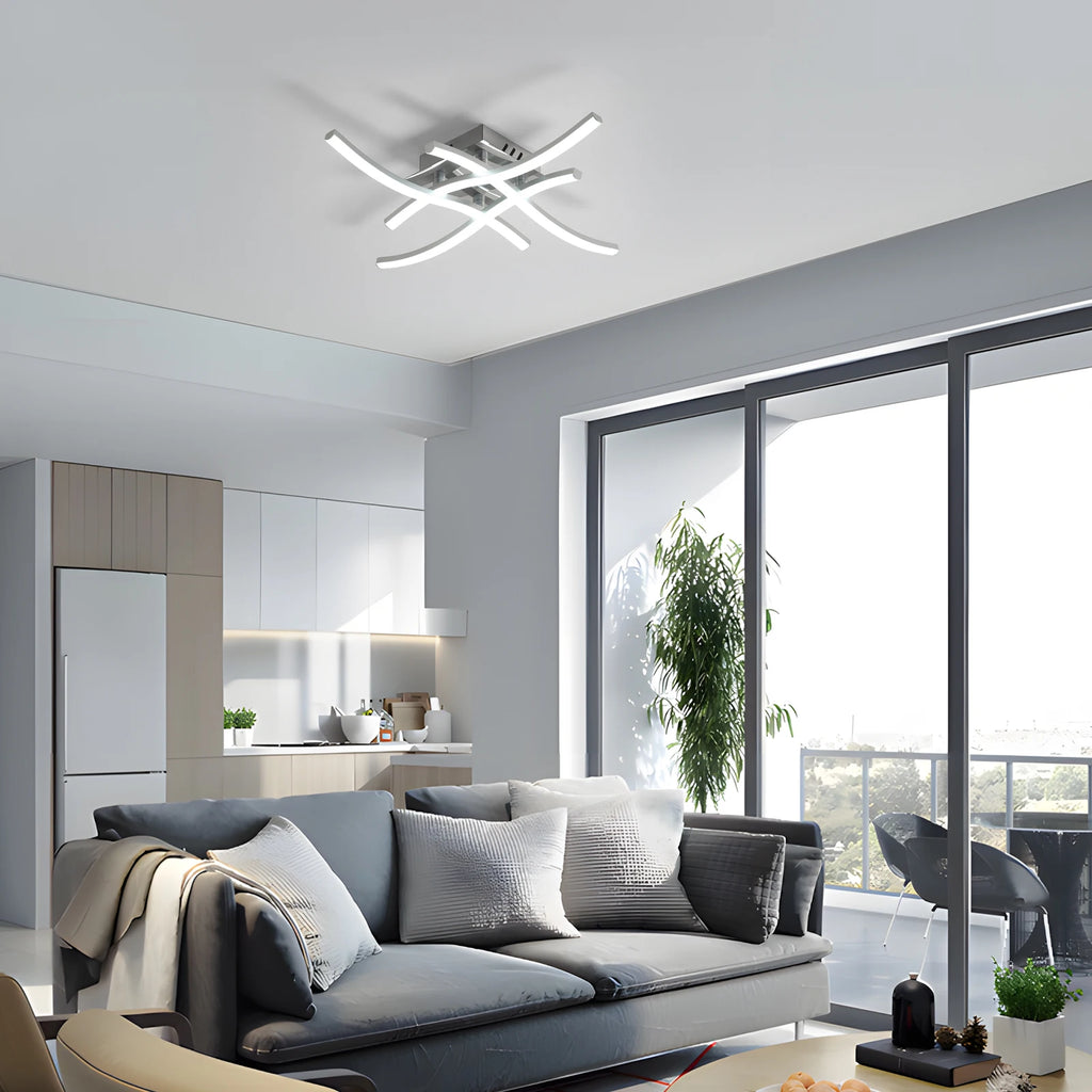 Elegant Curved Design Ceiling Light, Built-in LED Boards, 24W Modern Ceiling Lighting Fixture for Living Rooms, Bedroom, Kitchen