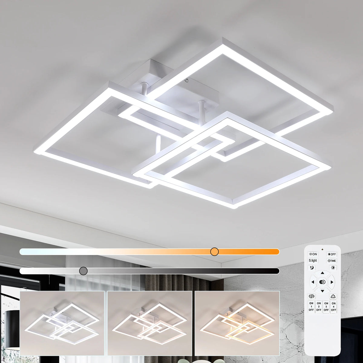 LED Ceiling Light, 40W Modern Square Dimmable Ceiling Lamp with Remote Control for Living Room Dining Room Bedroom