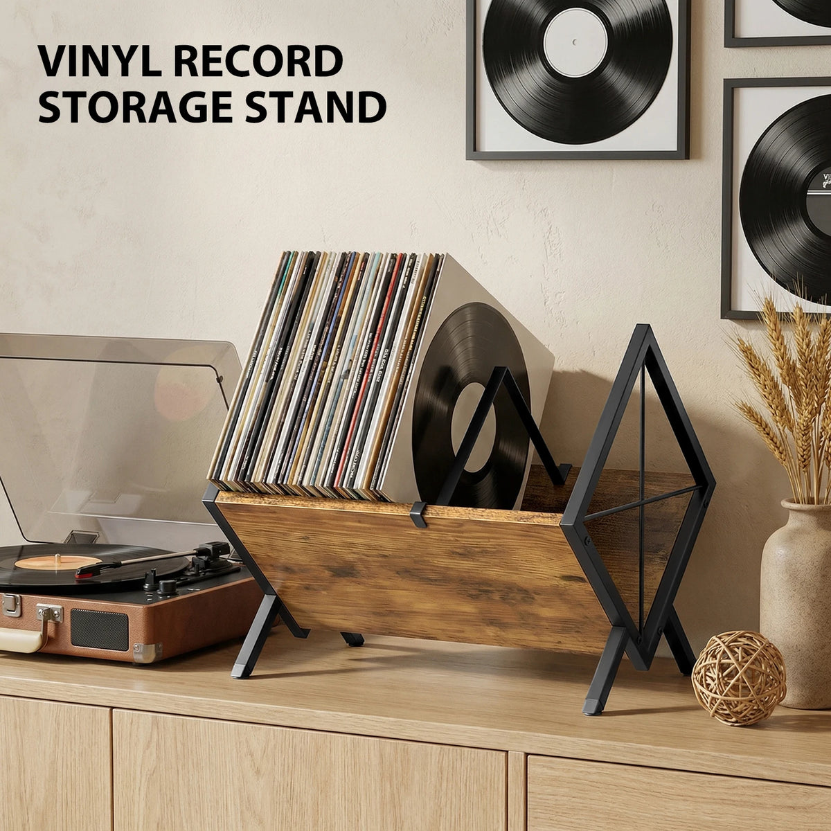 Vinyl Record Storage Holder, Retro Minimal Record Holder For LP Display, 80 LP Record Storage Holder Book Storage Rack Desktop Iron Bookshelf