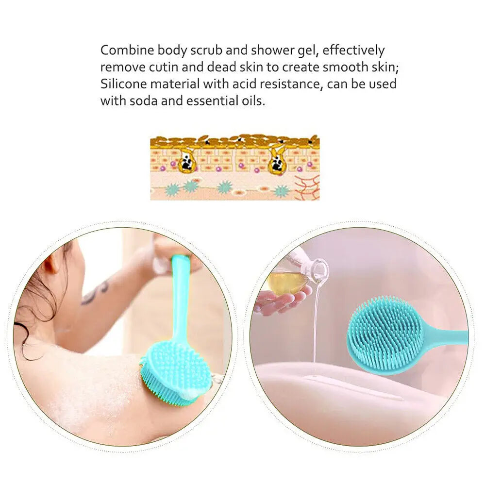 Back Scrubber with Long Handle for Shower, Silicone Body Massage Brush for Bath Use, Soft Bristles Provide Gentle Exfoliation, Ergonomic Grip for Easy Reach, Lightweight and Quick-Drying Design, Suitable for Daily Cleansing a