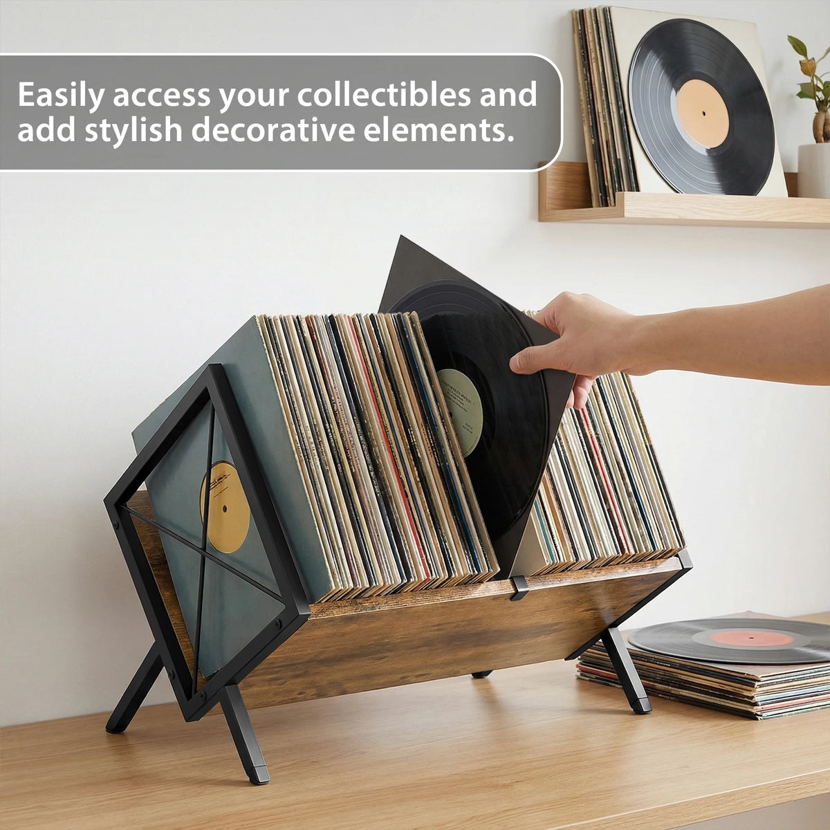 Vinyl Record Storage Holder, Retro Minimal Record Holder For LP Display, 80 LP Record Storage Holder Book Storage Rack Desktop Iron Bookshelf