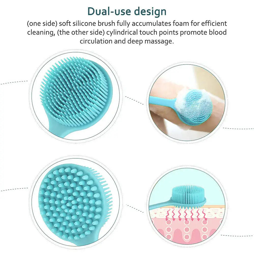Back Scrubber with Long Handle for Shower, Silicone Body Massage Brush for Bath Use, Soft Bristles Provide Gentle Exfoliation, Ergonomic Grip for Easy Reach, Lightweight and Quick-Drying Design, Suitable for Daily Cleansing a