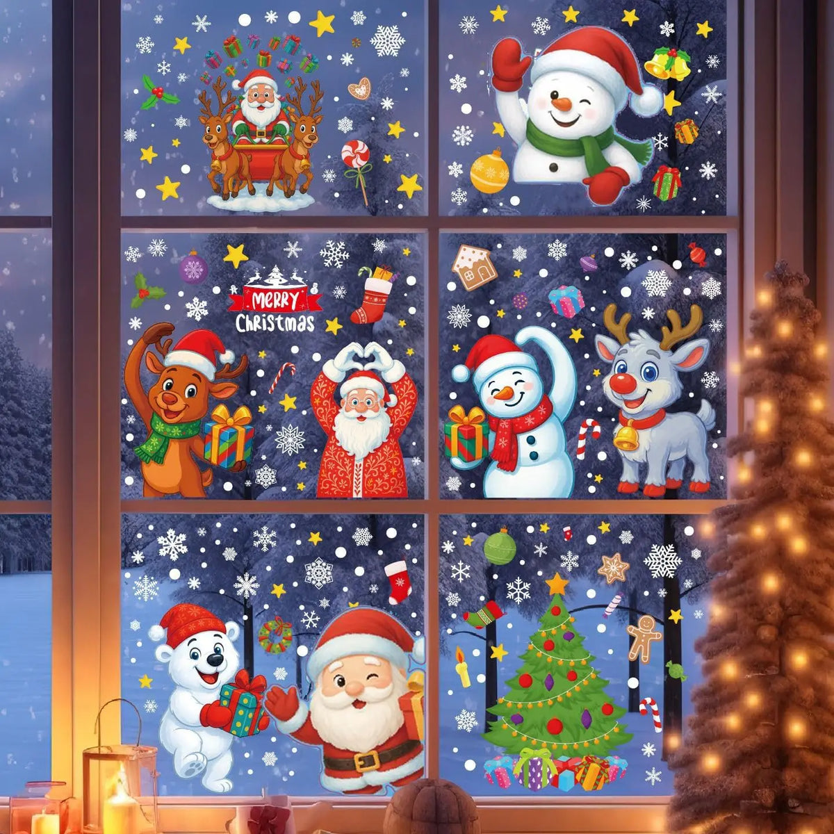 Christmas Window Pictures, 9 Sheets Self-Adhesive Christmas, Window Decoration, Window Stickers, Window Cling, Window Decoration, Christmas Window Stickers, Santa Claus For Decoration, Christmas