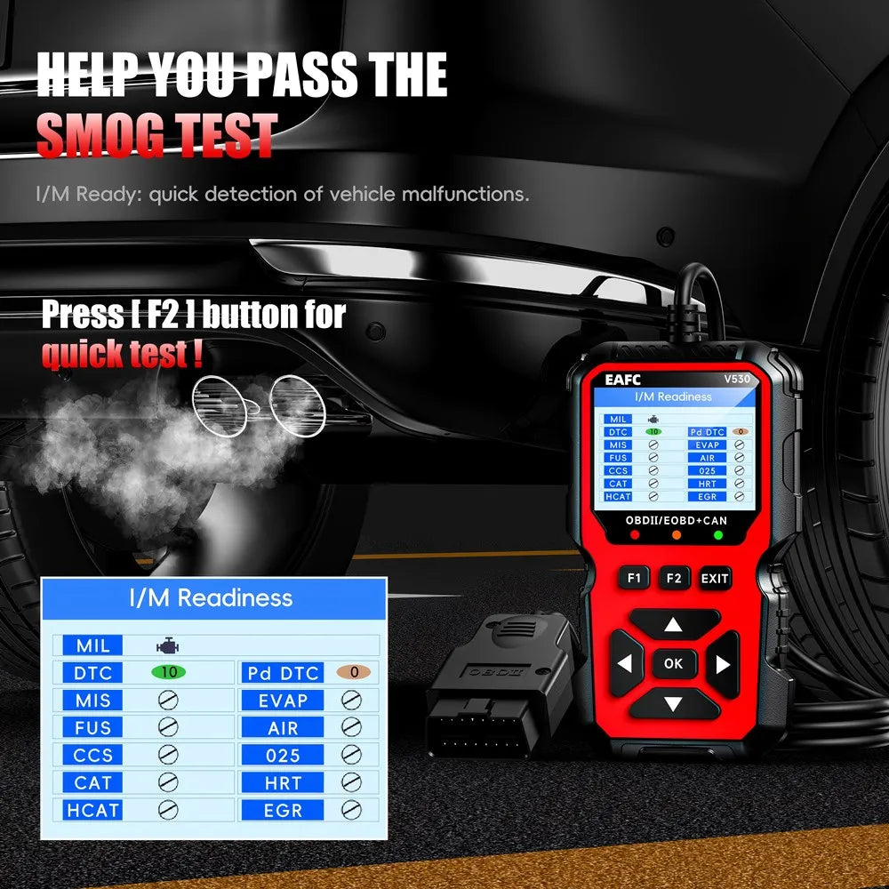 Escáner OBD2 V530 Herramienta de diagnóstico | Probador de batería, lector de códigos de falla del motor, datos en tiempo real, búsqueda de DTC, marco congelado, herramienta de escaneo