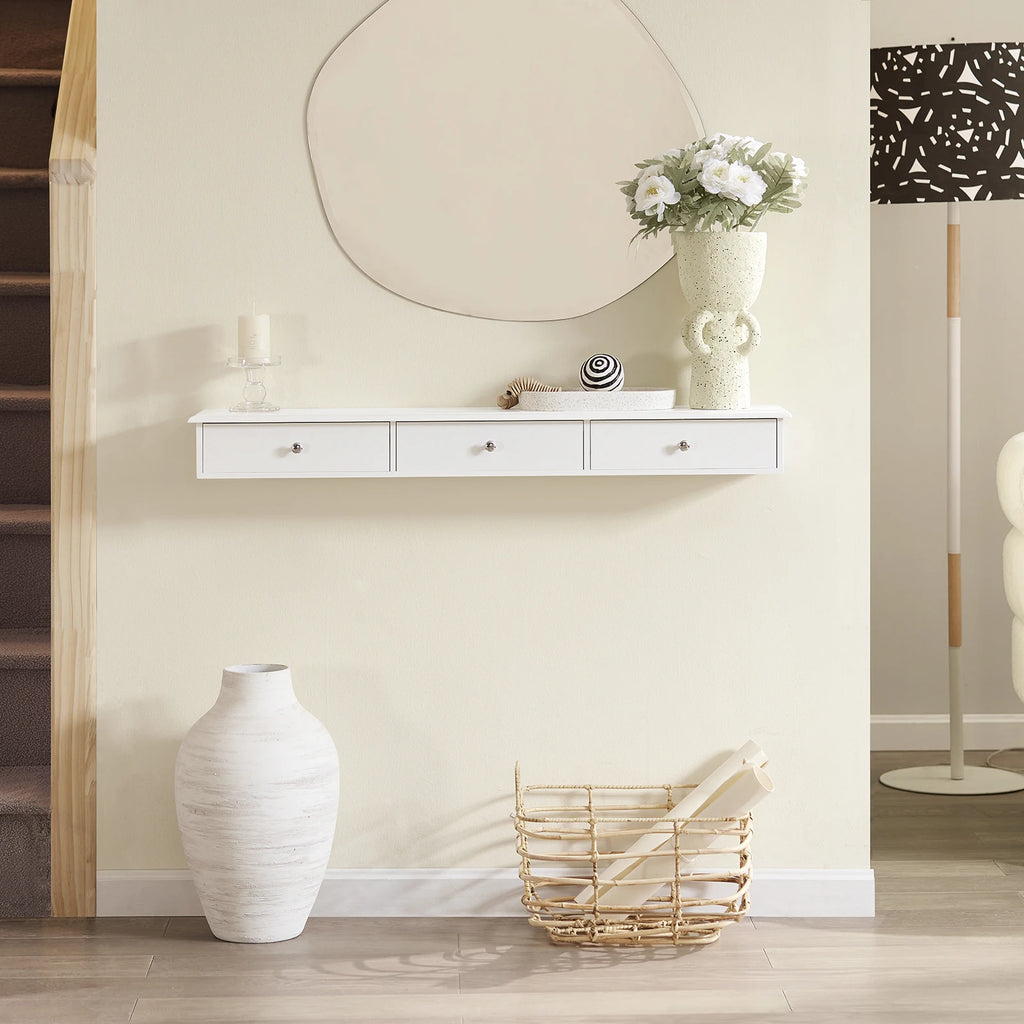 SoBuy FRG43-L Garde-robe murale avec 3 tiroirs, penderie suspendue, meuble de salle de bain, étagère murale, dimensions approx. : 93x10x15cm