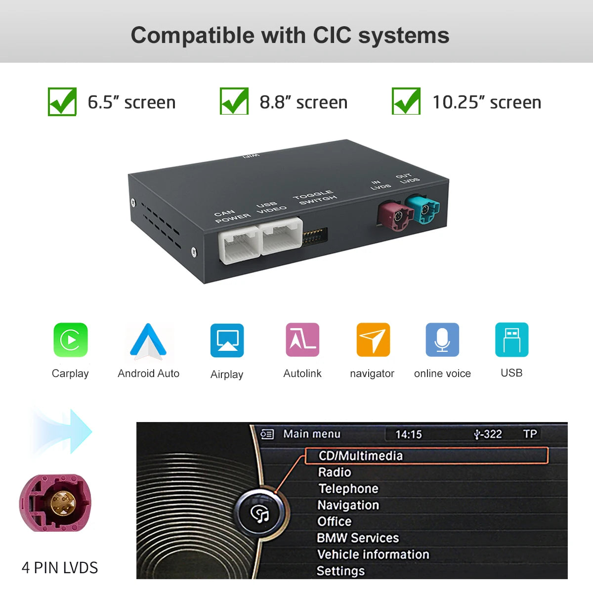 REEIIO For BMW X5 X6 F15 F16 F85 F86 F70 E71 E72 NBT CIC Wireless CarPlay Support for Android Auto AirPlay Mirroring Camera