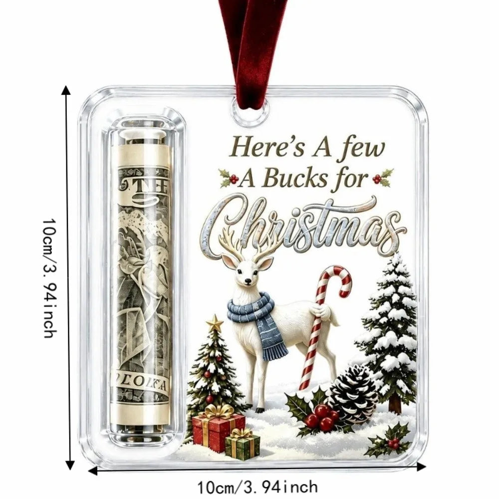 Acrylic Christmas Cash Gift Ornament Xmas Tree Decor Transparent Money Holder Ornament Creative Hanging Treat Holder Ornament