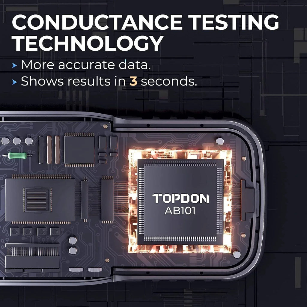 TOPDON AB101 12V Car Battery Tester Analyzer Load Test for Car Truck Motorcycle Car Battery Load Tester on Cranking Charging Systems 100-2000 CCA Automotive Alternator