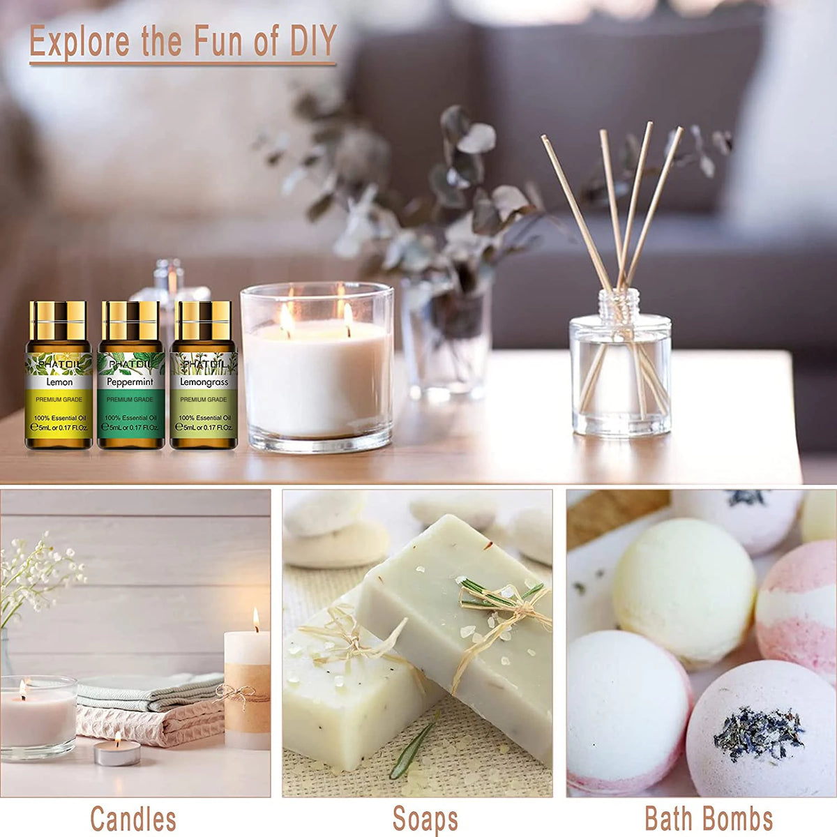 PHATOIL 12 szt. Zestaw prezentowy Czyste naturalne olejki eteryczne do nawilżaczy dyfuzorów masażu spa Lawenda Trawa cytrynowa Drzewo herbaciane Cytronella