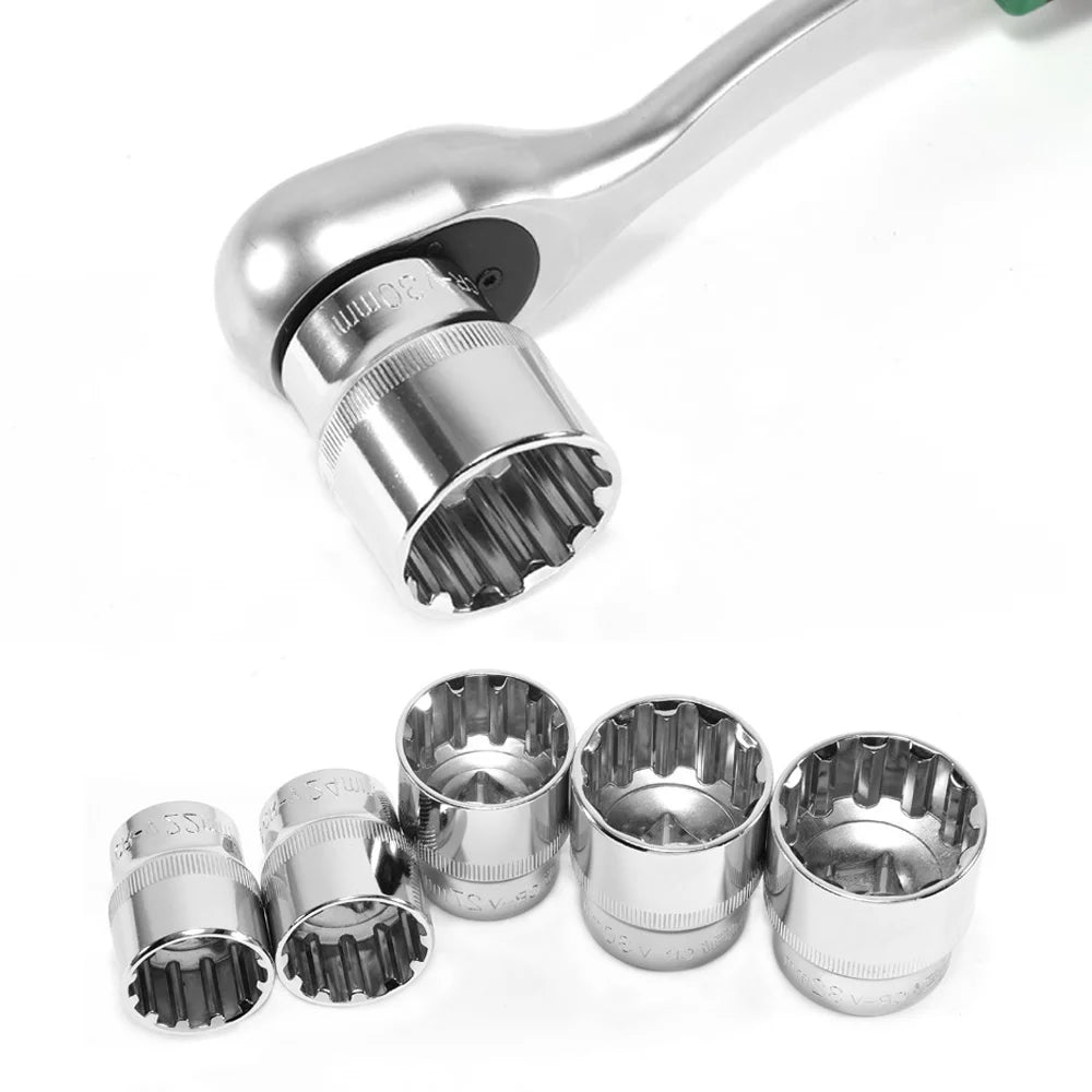 21pcs 8-36mm Gear Lock Socket Set Ratchet Wrench Tool 1/2 Torx Sockets Set 12-point Multi-Tooth Mechanic Socket Heads for Auto Repair