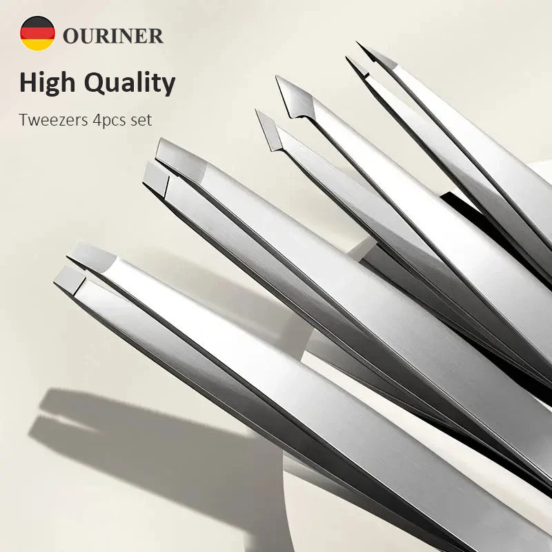 Ouriner Pince à épiler sourcils - Lot de 4 pinces à épiler en acier inoxydable - Outil de beauté professionnel pour poils du visage incarnés