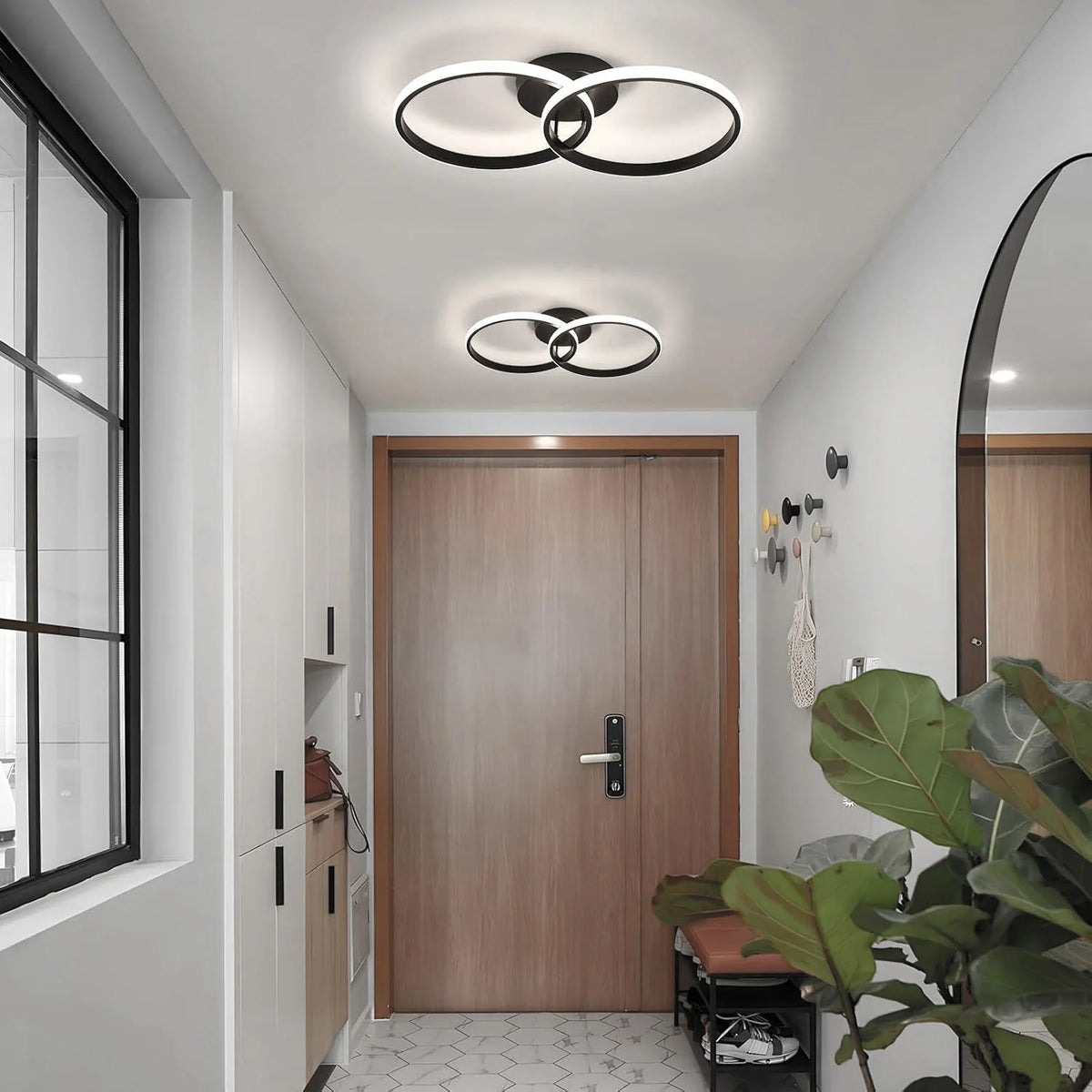 Ceiling Light Modern LED Black Double Ring Ceiling Lamp Natrual Light 4000K Lighting Fixtures for Bedroom Kitchen Living Room St