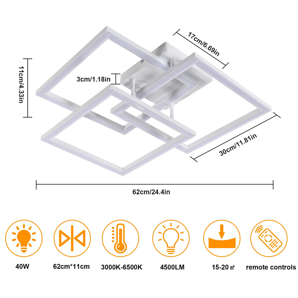 LED Ceiling Light, 40W Modern Square Dimmable Ceiling Lamp with Remote Control for Living Room Dining Room Bedroom