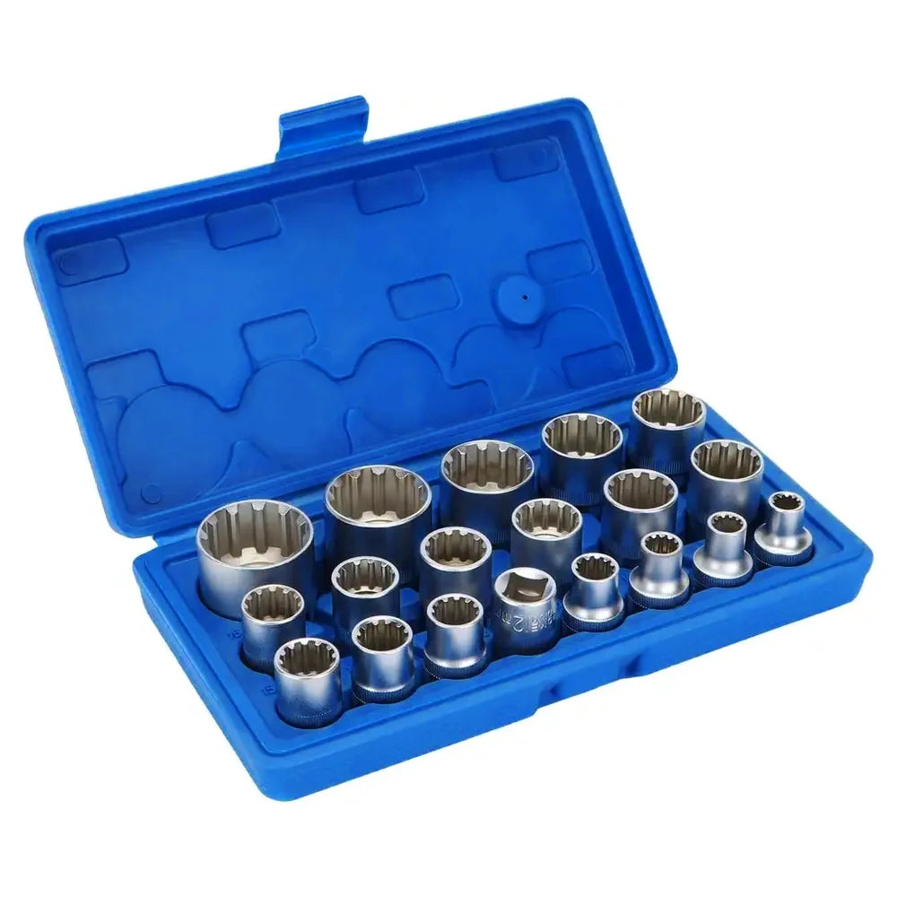 21pcs 8-36mm Gear Lock Socket Set Ratchet Wrench Tool 1/2 Torx Sockets Set 12-point Multi-Tooth Mechanic Socket Heads for Auto Repair