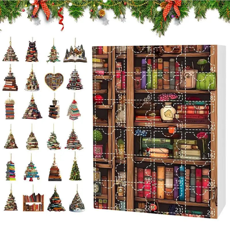New Christmas Tree Shaped Bookshelf Pendant 24 Days Acrylic Book Decoration Advent Calendar Home Hangable Ornament gifts