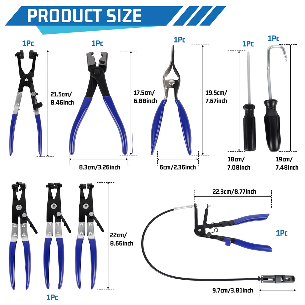Podofo 9Pcs Wire Long Reach Hose Clamp Pliers Set Long Reach Flexible Wire Bend Type Plier Auto Fuel Oil Water Hose Clamp Remover Car Motor Repair Tools With Box Fuel Oil Water Hose Auto Tools