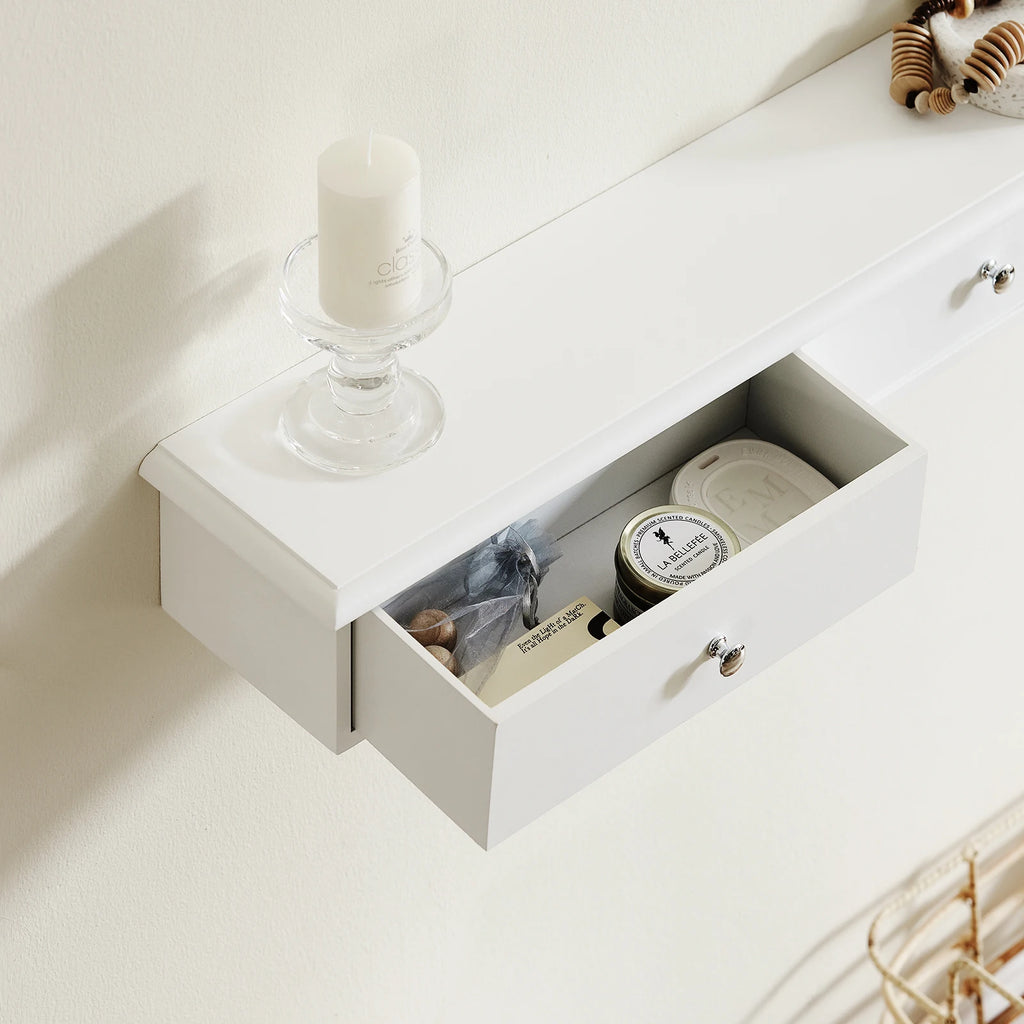 SoBuy FRG43-L Garde-robe murale avec 3 tiroirs, penderie suspendue, meuble de salle de bain, étagère murale, dimensions approx. : 93x10x15cm