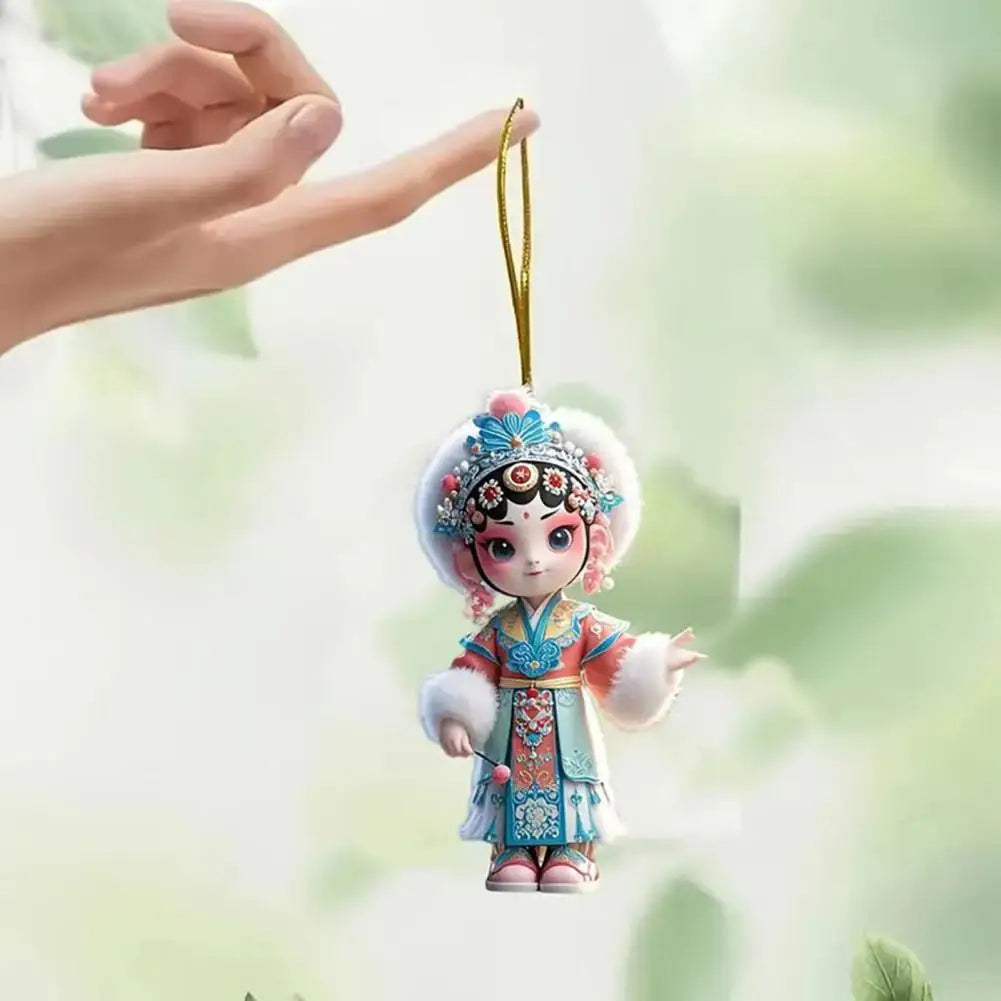 Chinese Opera Figurine Ornament Traditional Chinese Opera Girls Doll Hanging Decor 2D Acrylic Christmas Tree Ornament