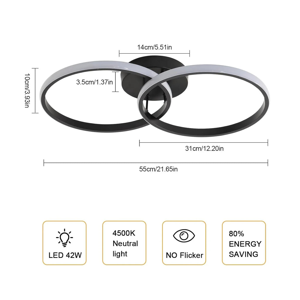 Ceiling Light Modern LED Black Double Ring Ceiling Lamp Natrual Light 4000K Lighting Fixtures for Bedroom Kitchen Living Room St