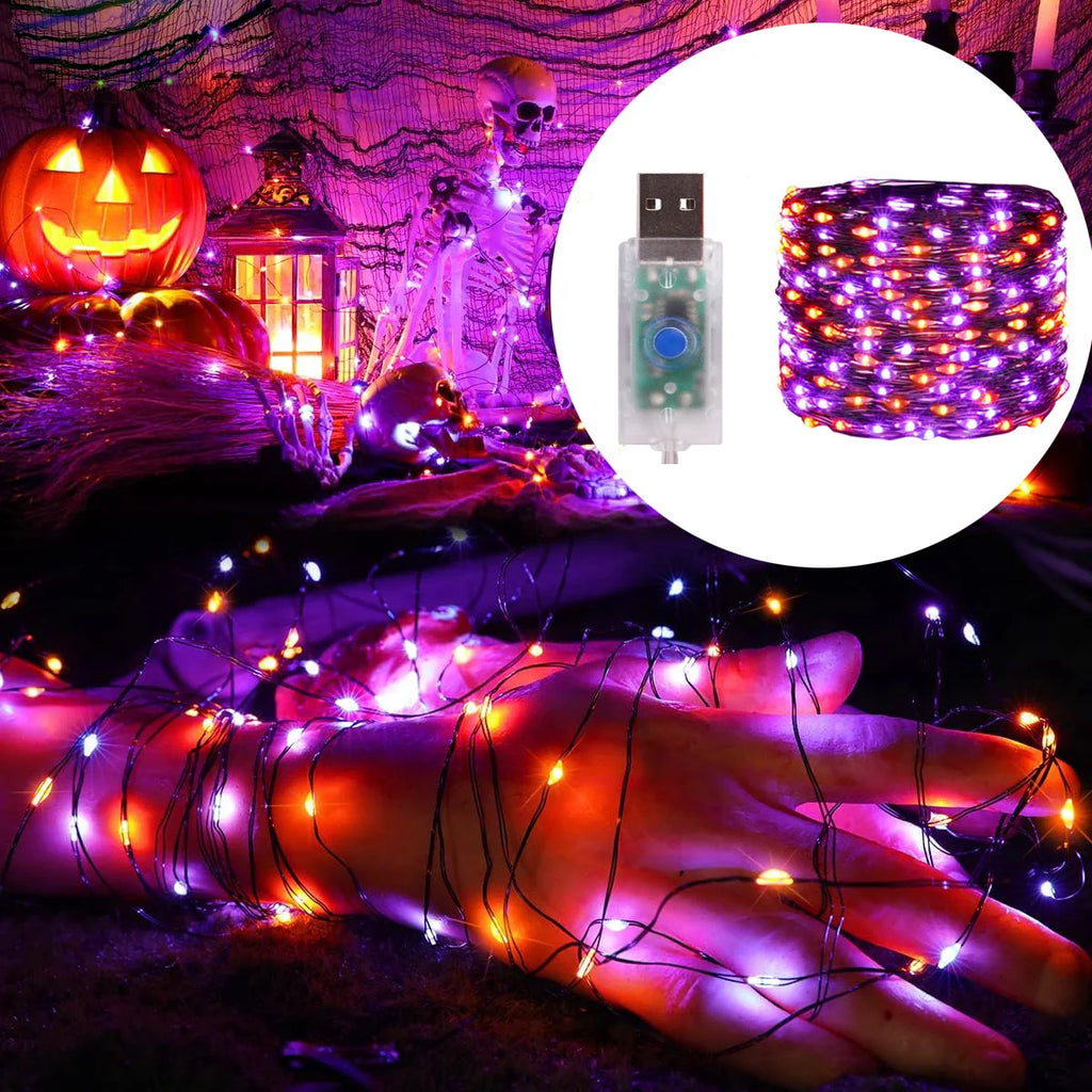 5M-20M LED Purple Orange String Light Fairy Outdoor USB Powered Halloween Lights For Christmas Party Garden Halloween Decoration