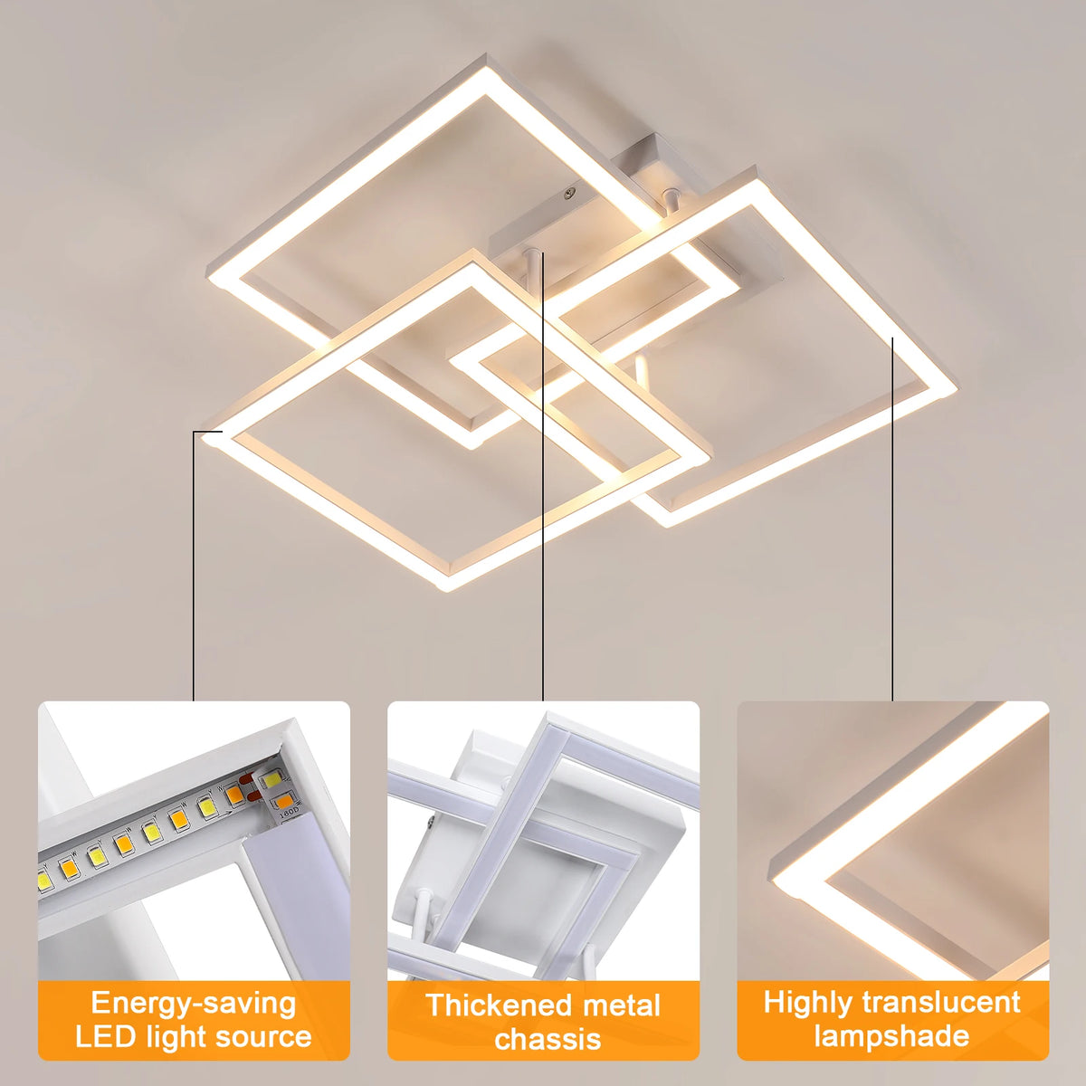 LED Ceiling Light, 40W Modern Square Dimmable Ceiling Lamp with Remote Control for Living Room Dining Room Bedroom