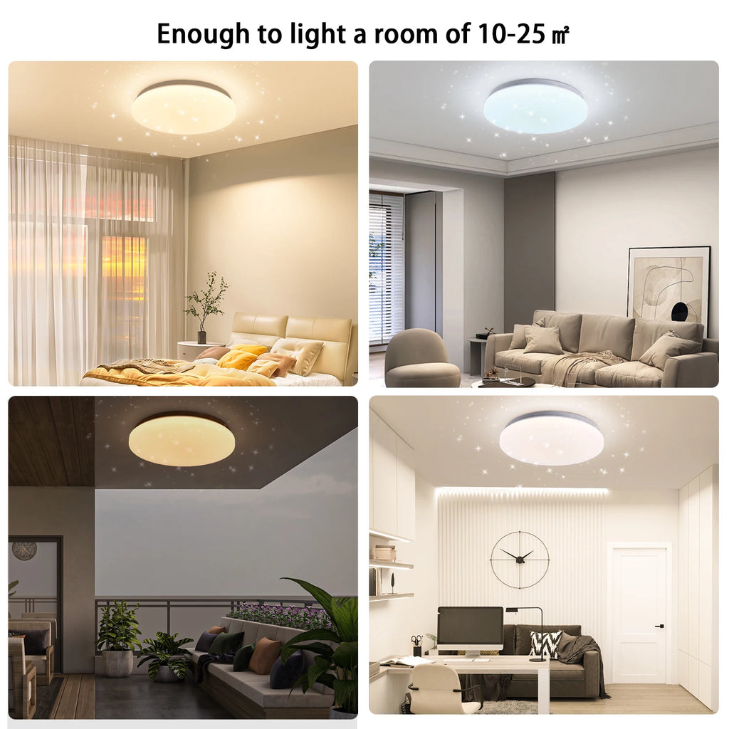 28CM Dimmable LED Ceiling Light, 24W 2400lm, with Remote Control, Starry Sky Design, for Bedroom and Living Room, 3000k–6500K