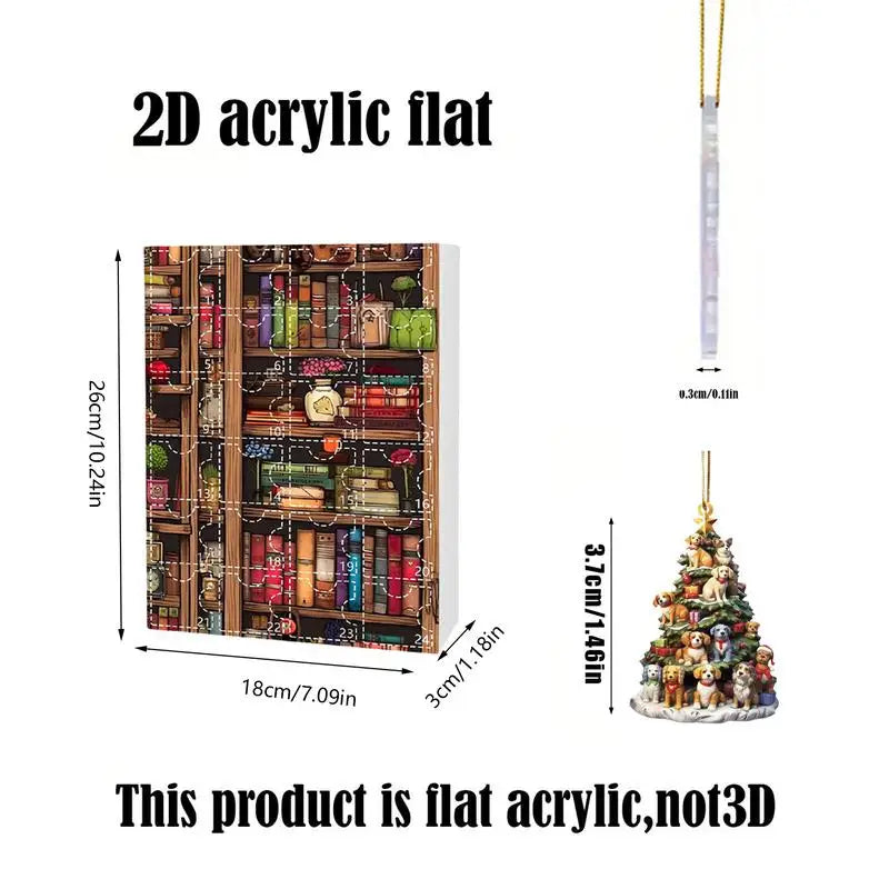 New Christmas Tree Shaped Bookshelf Pendant 24 Days Acrylic Book Decoration Advent Calendar Home Hangable Ornament gifts