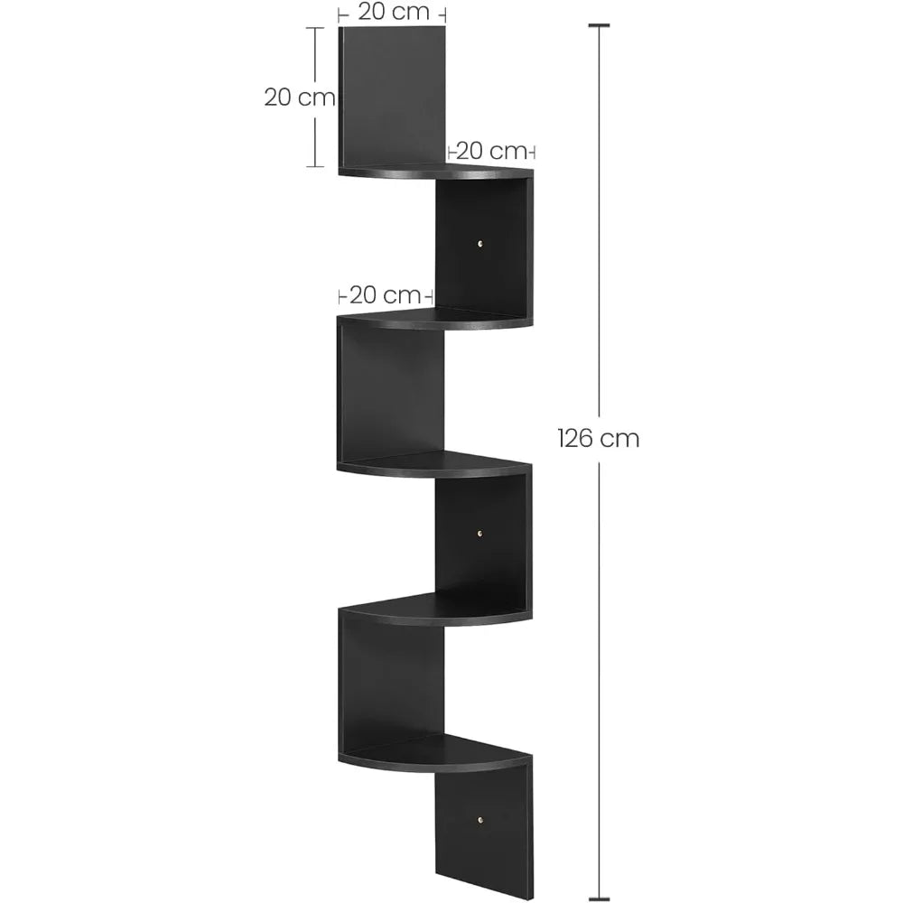 Corner Shelf 5 Tiers Floating Shelves Wall Mount Corner Shelves, Zigzag Bookshelf for Bedroom, Living Room, Office
