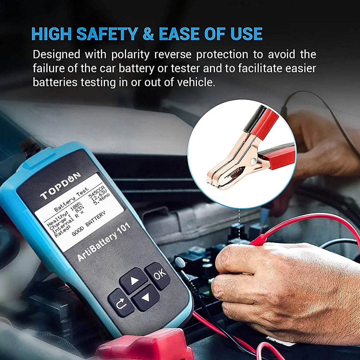 TOPDON AB101 12V Car Battery Tester Analyzer Load Test for Car Truck Motorcycle Car Battery Load Tester on Cranking Charging Systems 100-2000 CCA Automotive Alternator
