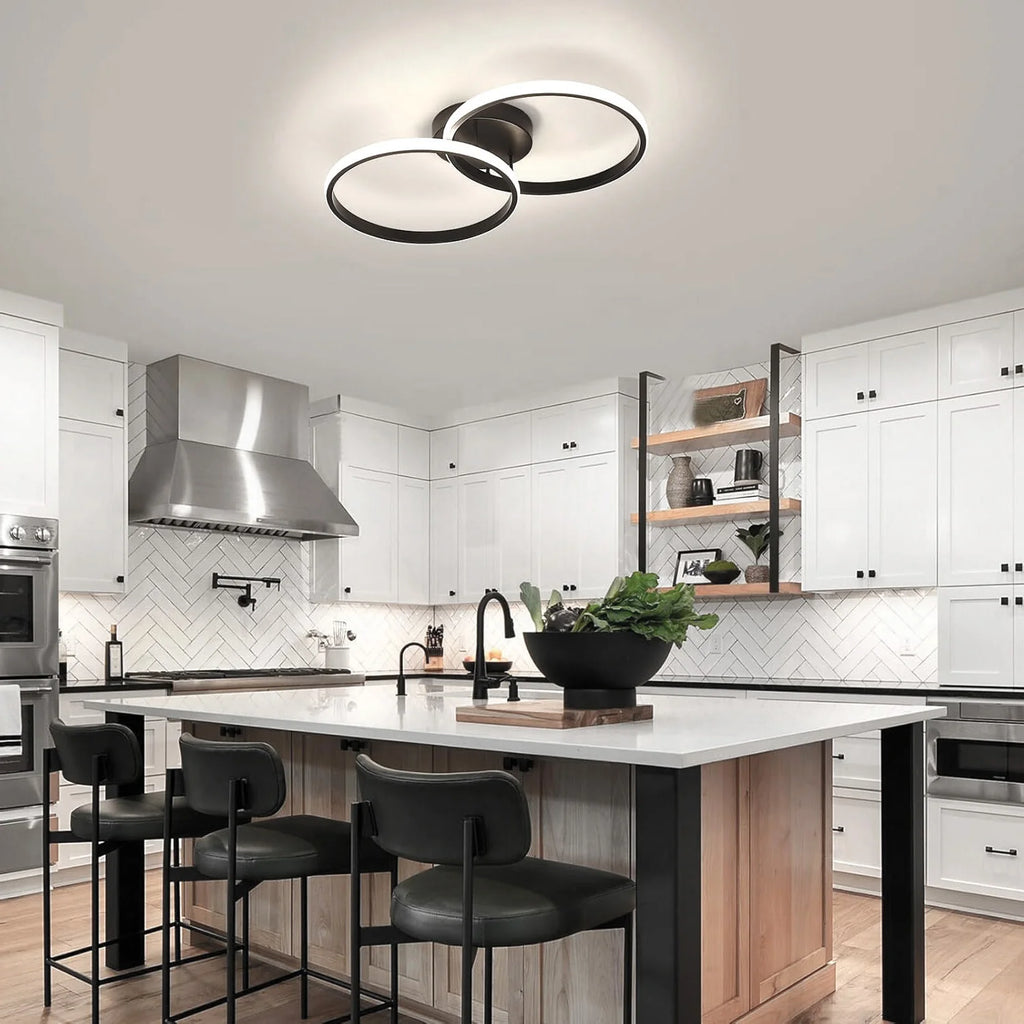 Ceiling Light Modern LED Black Double Ring Ceiling Lamp Natrual Light 4000K Lighting Fixtures for Bedroom Kitchen Living Room St