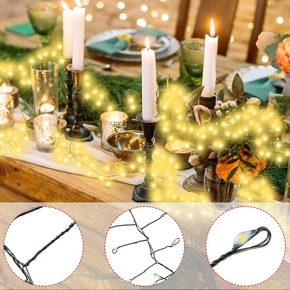 6M-75M Green Wire LED String Fairy Cluster Lights Christmas Tree Lights Outdoor Garland New Year Street Home Party Wedding Decor