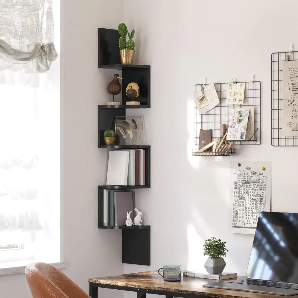 Corner Shelf 5 Tiers Floating Shelves Wall Mount Corner Shelves, Zigzag Bookshelf for Bedroom, Living Room, Office