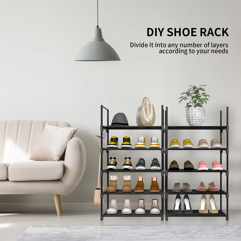 EFAN Shoe Rack, 10-Tier Metal Shoe Storage Organiser, Customisable Design, Metal Frame, Space-Saving Rack, for Room, Hallway