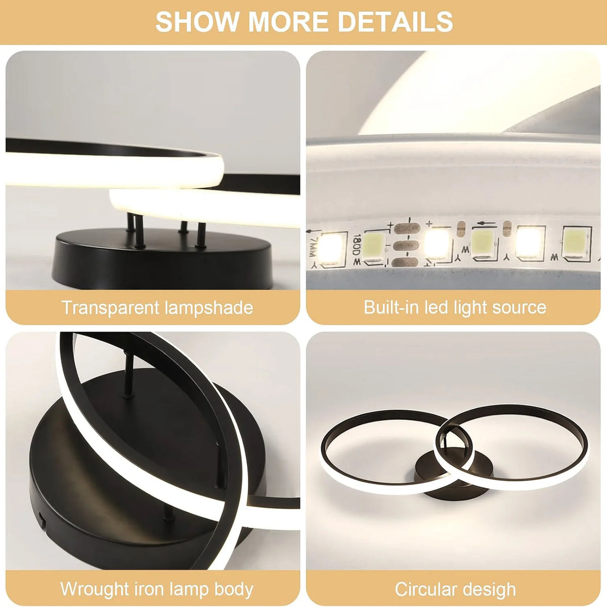 Ceiling Light Modern LED Black Double Ring Ceiling Lamp Natrual Light 4000K Lighting Fixtures for Bedroom Kitchen Living Room St