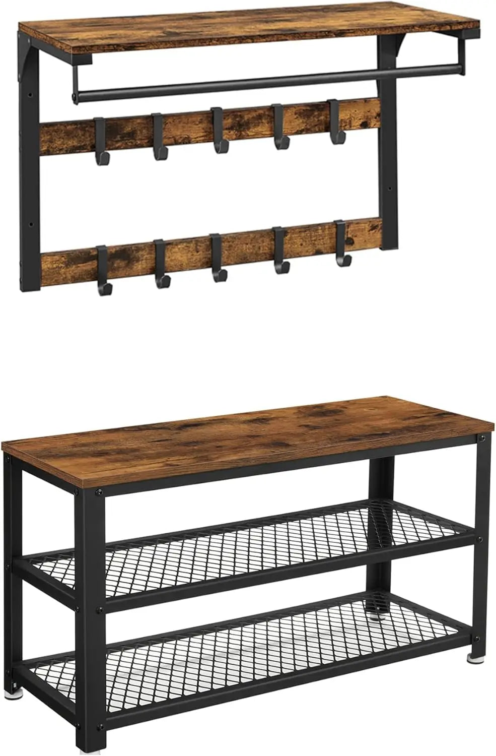 VASAGLE wardrobe set, 2 set, wall wardrobe, shoe bench