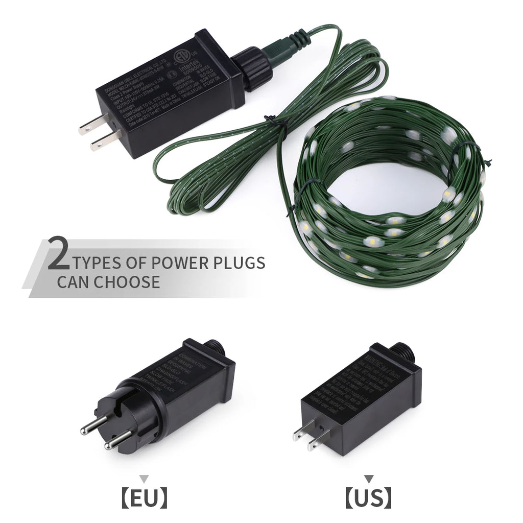 50M 100M 24V LED Christmas Lights Green Wire Leather Fairy Lights String Waterproof Outdoor Garden Party Wedding Garland Decor