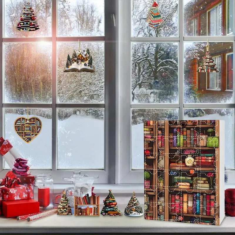 New Christmas Tree Shaped Bookshelf Pendant 24 Days Acrylic Book Decoration Advent Calendar Home Hangable Ornament gifts
