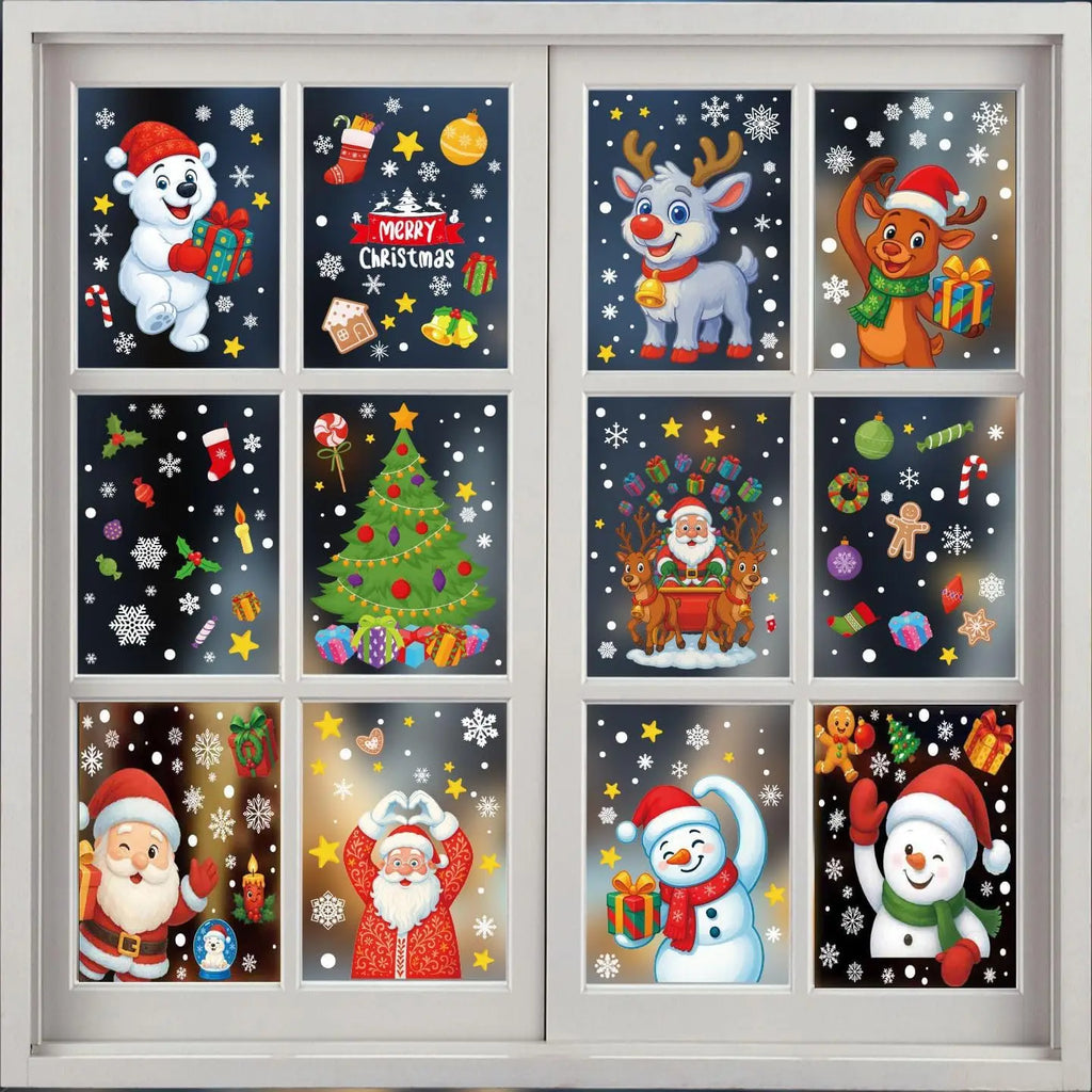 Christmas Window Pictures, 9 Sheets Self-Adhesive Christmas, Window Decoration, Window Stickers, Window Cling, Window Decoration, Christmas Window Stickers, Santa Claus For Decoration, Christmas