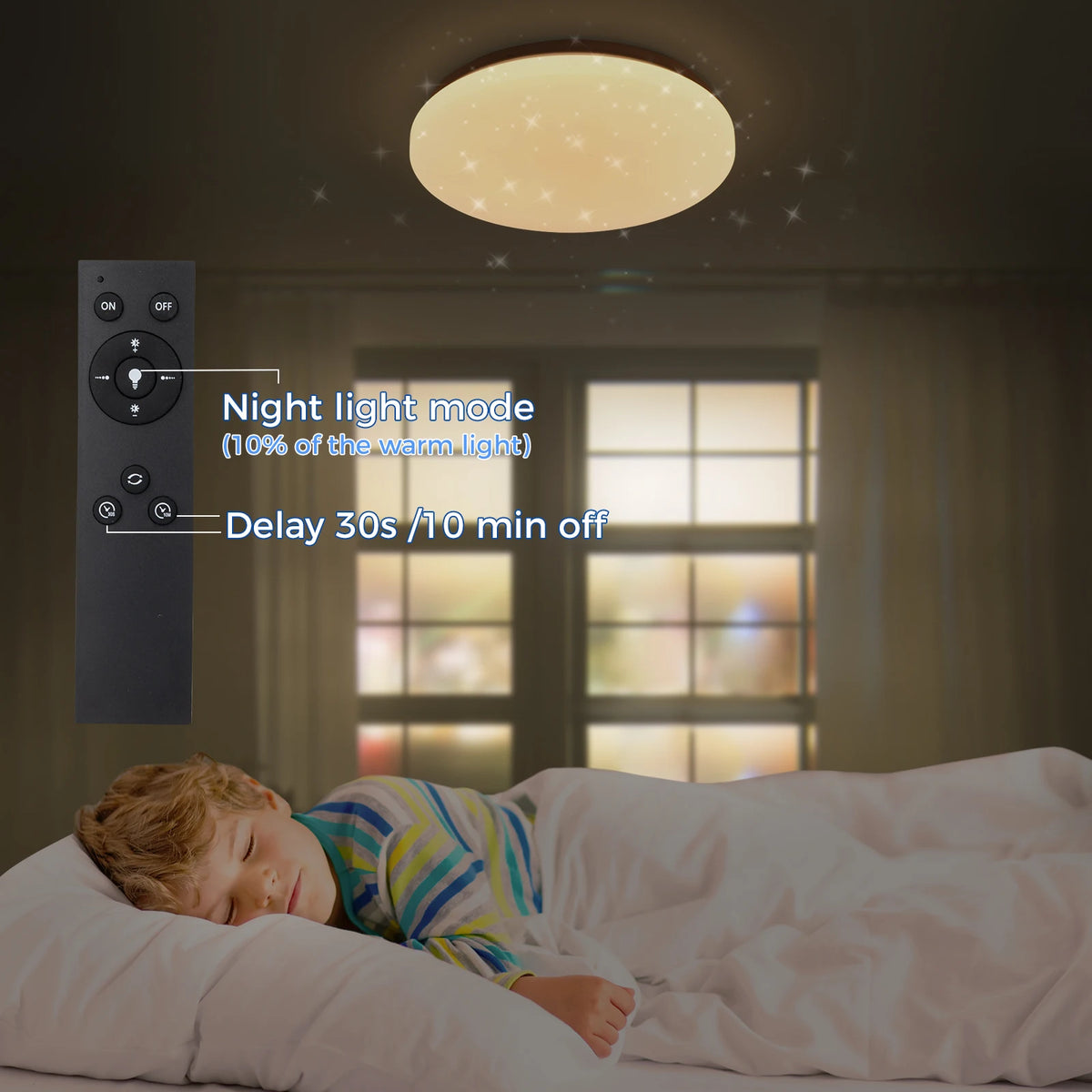 28CM Dimmable LED Ceiling Light, 24W 2400lm, with Remote Control, Starry Sky Design, for Bedroom and Living Room, 3000k–6500K